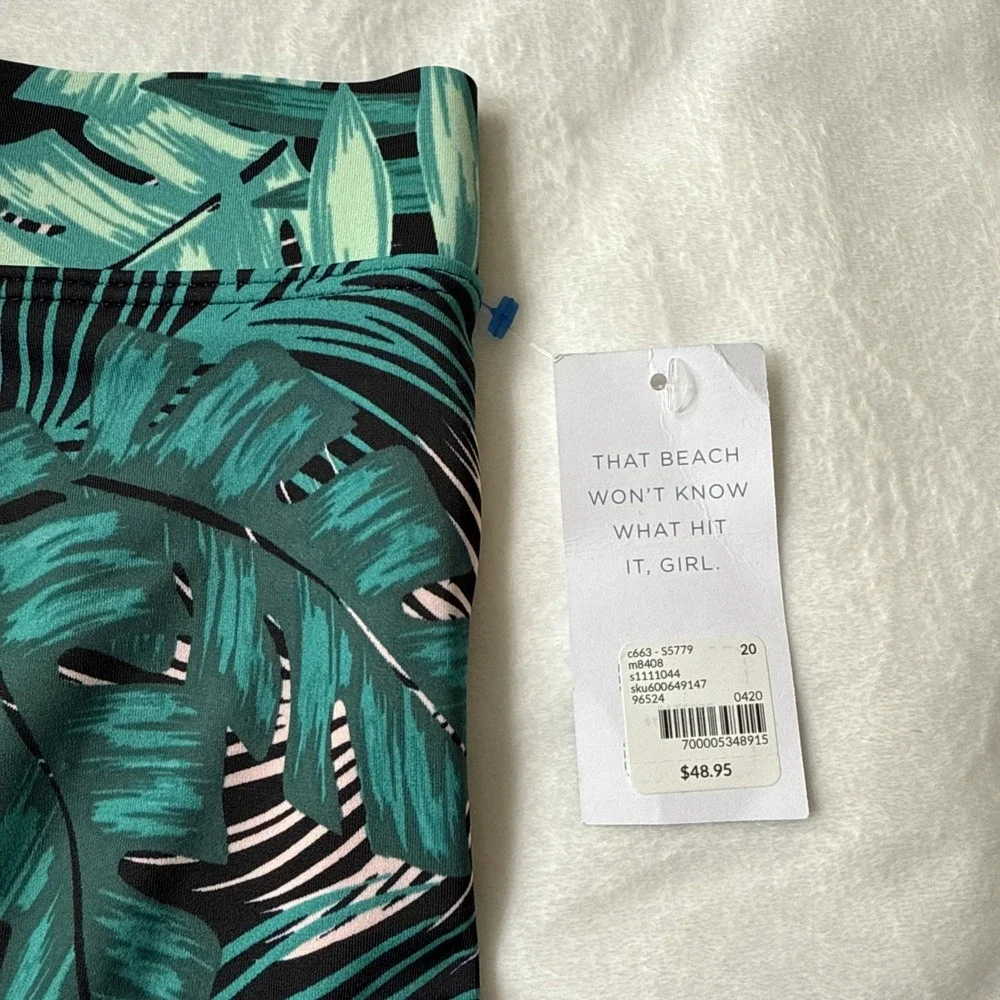 Cacique‎ Bikini Swim Size 20 Green Palm Tropical Print - NWT- High-waist